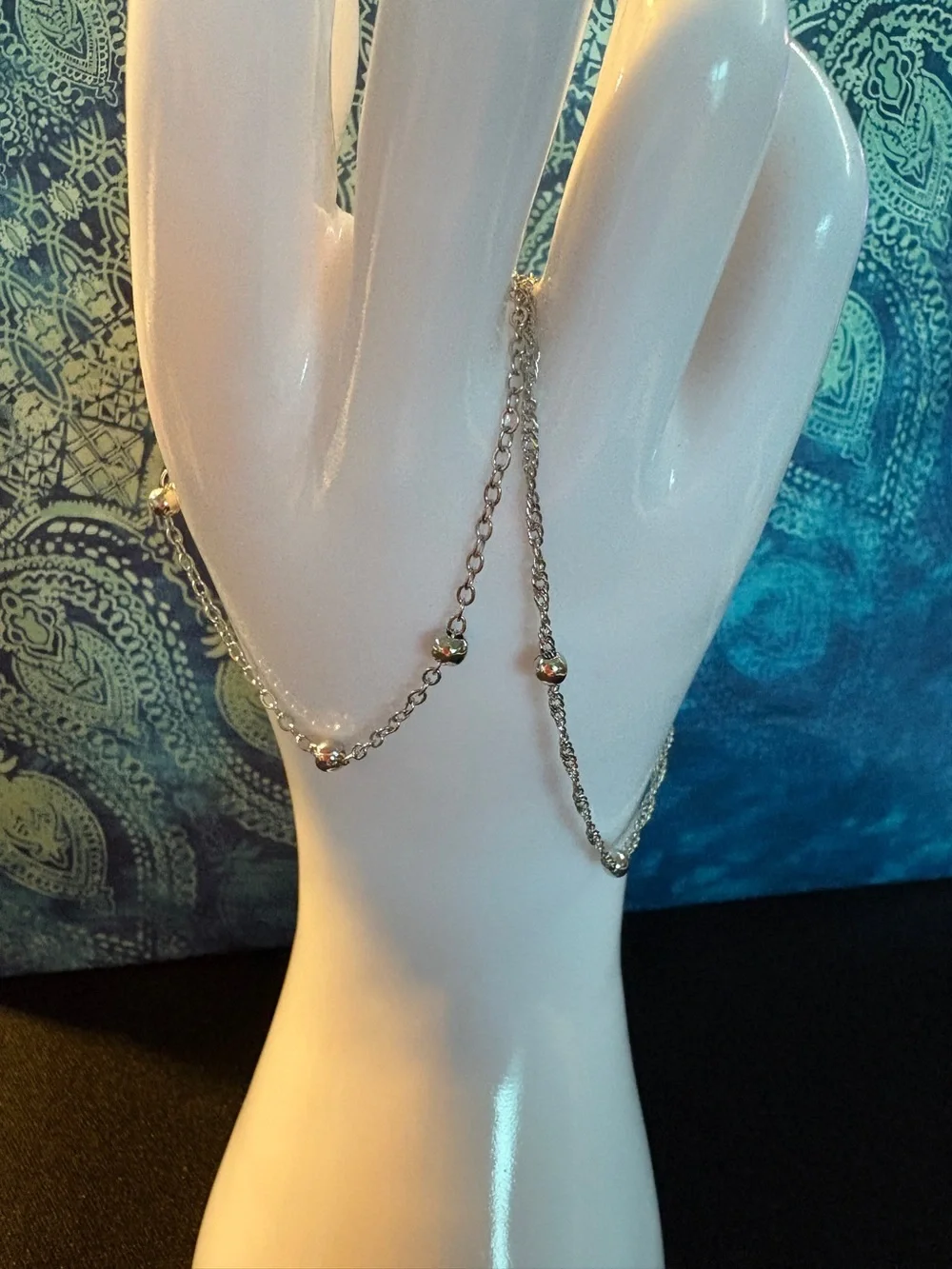 2 Delicate Silver-Tone Bead Chain Bracelets